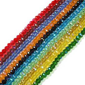 Electroplate Transparent Glass Beads Strands, Facted, Round