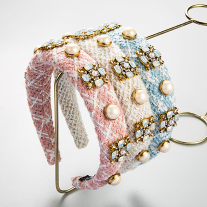 Seasonal fabric hand-stitched bridal hair hoop female inlaid pearl rhinestone sponge photo head hoop