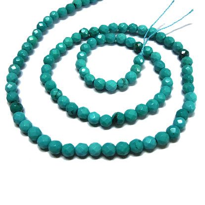Natural Magnesite Round Beads Strands, Dyed, Turquoise, Faceted