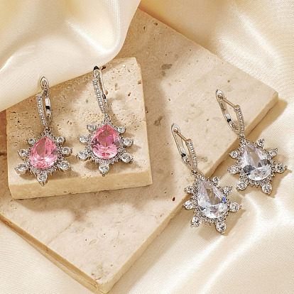 Блестящие минималистичные модные латунные серьги-кольца в форме слезы, со стразами, платина