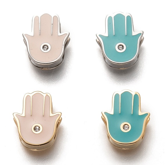 304 Edelstahl Diacharme, Schmelz-Stil, mit Strass-Kristall, Hamsa Hand / Hand von Fatima / Hand von Miriam