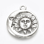 Tibetan Style Alloy Pendants, Flat Round with Sun and Moon, Lead Free & Cadmium Free