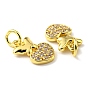 Rack Plating Brass Micro Pave Cubic Zirconia Charms, with Jump Ring, Butterfly with Heart