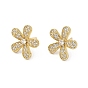 Flower Brass Micro Pave Cubic Zirconia Stud Earrings for Women