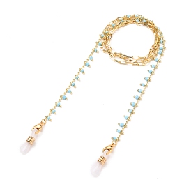 Eyeglasses Chains, Neck Strap for Eyeglasses, with Glass Beads, Brass Paperclip Chains, 304 Stainless Steel Lobster Claw Clasps and Rubber Loop Ends, Real 18K Gold Plated