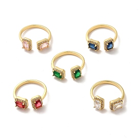 Прямоугольное открытое кольцо-манжета из кубического циркония, настоящие позолоченные украшения из латуни для женщин