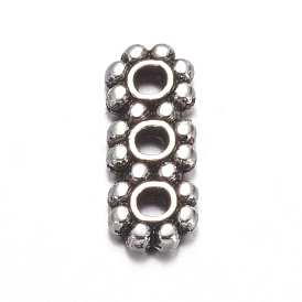 Tibetan Style 3-Hole Spacer Bars, Rectangle, Lead Free and Cadmium Free, 10.5x4.3mm, Hole: 1.5mm