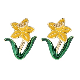 Flower Enamel Stud Earrings, Earrings Front and Back, Yellow