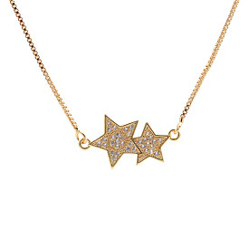 Sparkling Star Pendant Necklace Set with Micro Pave Cubic Zirconia Stones - Unisex Jewelry Accessory