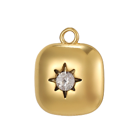 304 подвески из нержавеющей стали с кубическим цирконием, прямоугольник амулеты, ионное покрытие (ip)