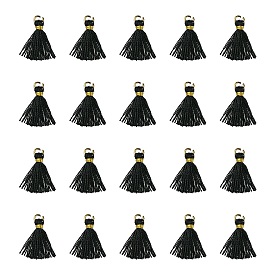 Polycotton(Polyester Cotton) Tassel Pendant Decorations, Mini Tassel, with Iron Findings and Metallic Cord