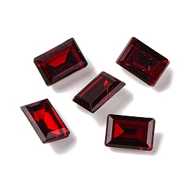 Glass Rhinestone Cabochons, Pointed Back & Back Plated, Faceted, Rectangle