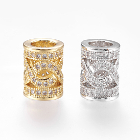 Brass Micro Pave Cubic Zirconia Beads, Column, Hollow
