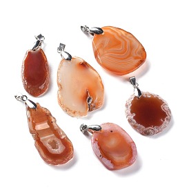 Natural Agate Pendants, with Platinum Plated Brass Bails, Nuggets