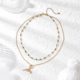 Подвеска с изображением сердца и креста из прозрачного кубического циркония в форме латуни с имитацией сглаза, лэмпворк, ручная работа 304 двухслойные цепочки из нержавеющей стали для женщин, золотые