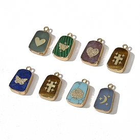 Gemstone Pendants, Rectangle with Golden Tone Brass Slices