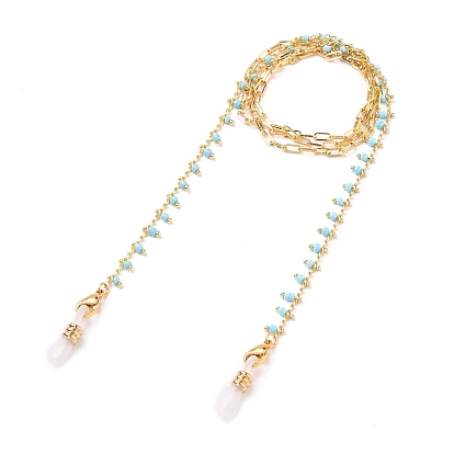 Eyeglasses Chains, Neck Strap for Eyeglasses, with Glass Beads, Brass Paperclip Chains, 304 Stainless Steel Lobster Claw Clasps and Rubber Loop Ends, Real 18K Gold Plated