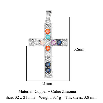 Латунные микро-паве красочные кубические циркониевые подвески, крест прелести