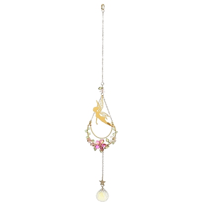 Décoration pendentif lune elfe en laiton, Gland rond en verre pour ornements suspendus d'extérieur de jardin