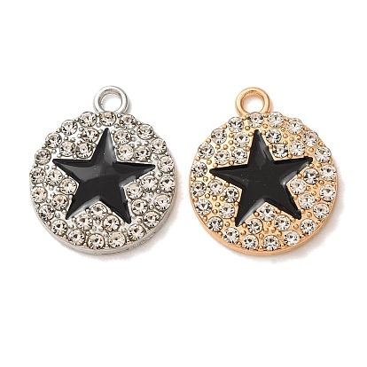 Alloy Rhinestone Pendants, Flat Round with Star Charms, with Enamel