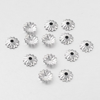 Multi-Petal 316 Surgical Stainless Steel Flower Bead Caps, 6x1mm, Hole: 1mm