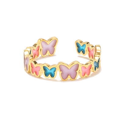 Luminous Brass Butterfly Wrap Open Cuff Ring for Women