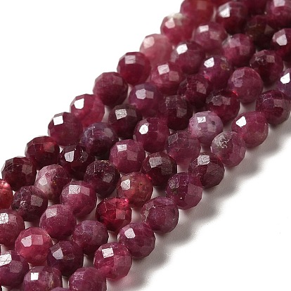 Natural Red Tourmaline Beads Strands, Faceted, Round, Grade AA