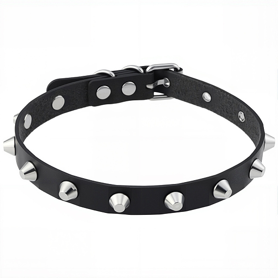 Collier ras du cou en similicuir avec rivets en alliage de style punk rock, platine