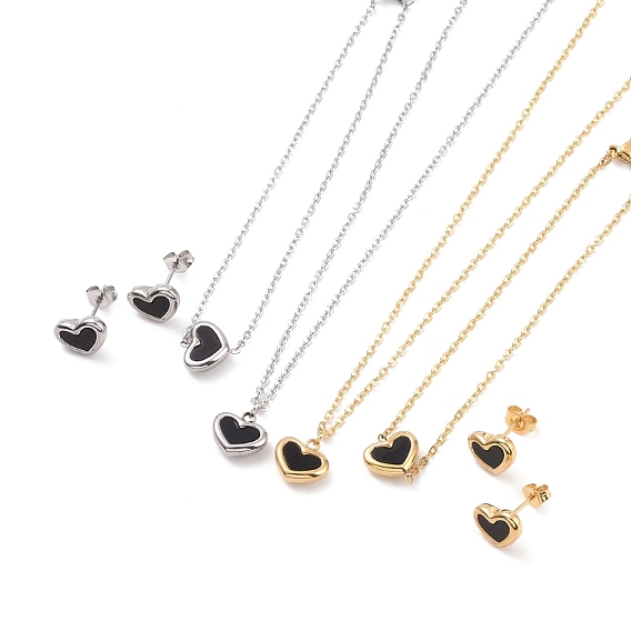 Heart 304 Stainless Steel Acrylic Jewelry Sets, Stud Earrings & Pendant Necklaces & Link Bracelets