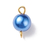 Glass Imitation Pearl Connector Charms, with Golden Plated Double Iron Loops, Round
