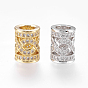 Brass Micro Pave Cubic Zirconia Beads, Column, Hollow