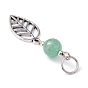 Leaf Tibetan Style Alloy Pendants, with Natural Green Aventurine Beads and 304 Stainless Steel Jump Rings