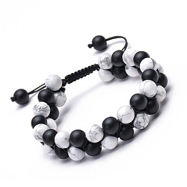 Natural White Howlite Double Layer Adjustable Unisex Bracelet with Matte Stone Beads
