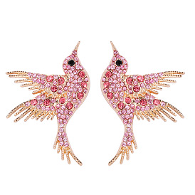 Sparkling Bird Earrings with Green and Pink Stones - Unique Animal Jewelry for Women