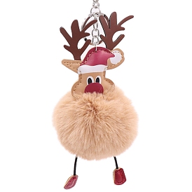 Pom Pom Ball Keychain, Imitation Leather Backpack Hanging Decoration, Christmas Deer