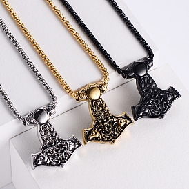 Панк-хип-хоп 304 подвеска из нержавеющей стали в виде метеоритного молота с двумя драконами, винтажные ожерелья