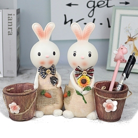 Resin Figurines Display Decorations, for Home Office Desktop Ornament, Rabbit with Flower/Shovel