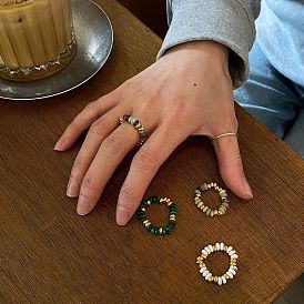 925 Кольца из стерлингового серебра с натуральными и синтетическими камнями в форме ронделей и бусинами, золотые