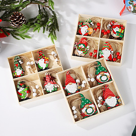 Caja de gnomo de madera de navidad conjunto colgante decoración, con cuerda de cáñamo y cuentas de madera, para adornos colgantes de árboles de navidad