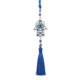 Hamsa Hand with Evil Eye Alloy & Resin Pendant Decorations, Braided Nylon Thread Tassel Hanging Ornaments