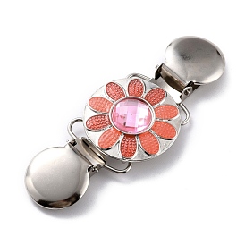 Vintage Alloy Sweater Clips, Cardigan Collar Clip, with Rhinestone amd Enamel, Flower, Platinum