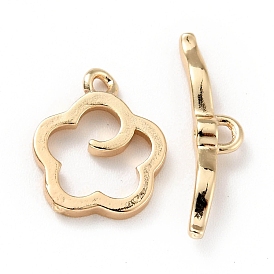 Rack Plating Brass Toggle Clasps, Cadmium Free & Lead Free, Long-Lasting Plated, Flower