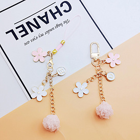 Japanese-style Floral Alphabet Furry Keychain Phone Case Airpods Pendant - Minimalist Women's Bag Accessory