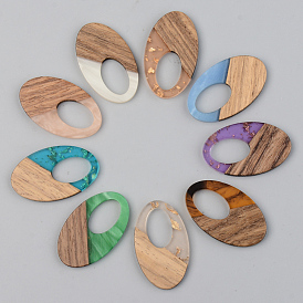 Resin & Walnut Walnut Wood Pendants, Oval, Mixed Color