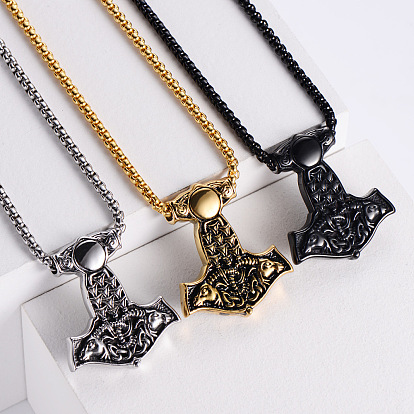 Панк-хип-хоп 304 подвеска из нержавеющей стали в виде метеоритного молота с двумя драконами, винтажные ожерелья