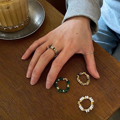 925 Кольца из стерлингового серебра с натуральными и синтетическими камнями в форме ронделей и бусинами, золотые