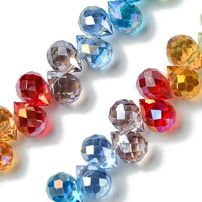 Прозрачные стеклянные бусины гальваническим пряди, гальваническое покрытие, граненые, слеза