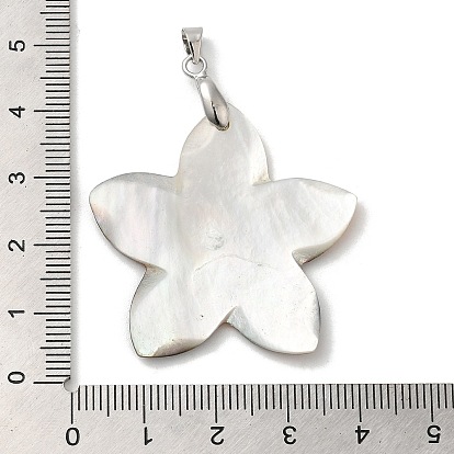 Natural Black Lip Shell Pendants, Flower Charms with Platinum Plated Alloy Snap on Bails