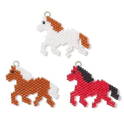 3шт. подвески из стеклянного бисера Miyuki Delica, лошади прелести, с 304 нержавеющей стали, реальный 18 k позолоченный