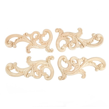 Natural Solid Wood Carved Onlay Applique Craft, Unpainted Onlay Furniture Home Decoration, Flower